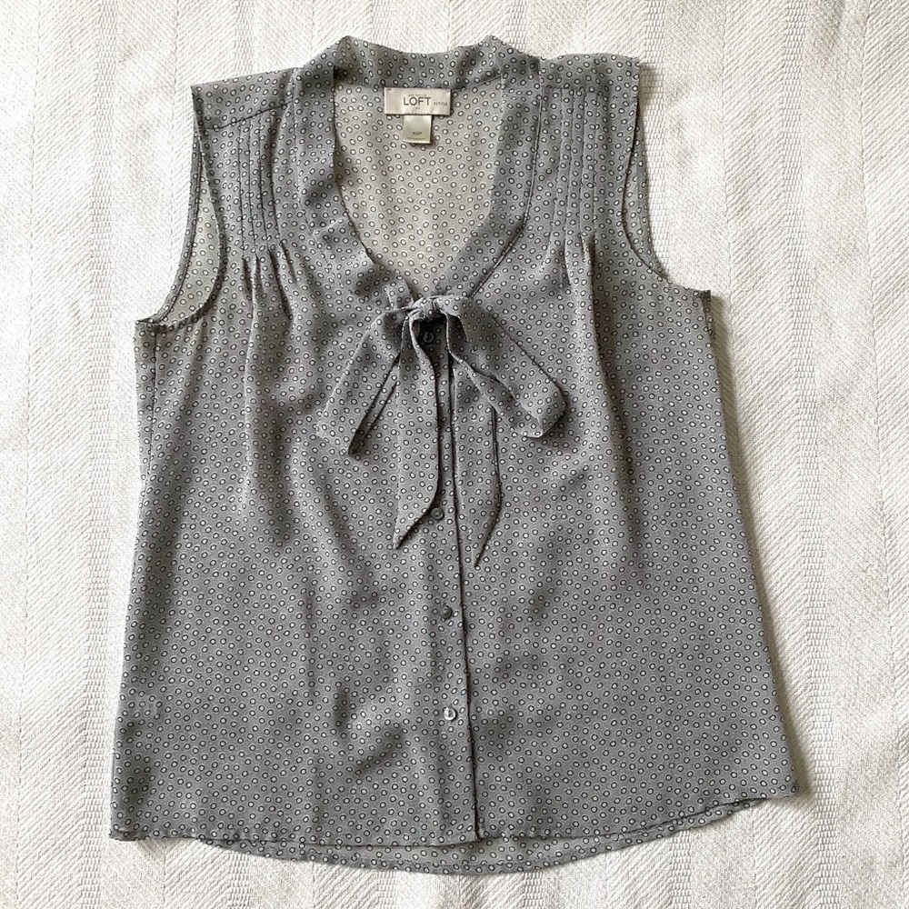 LOFT tie-front dot-print sheer blouse